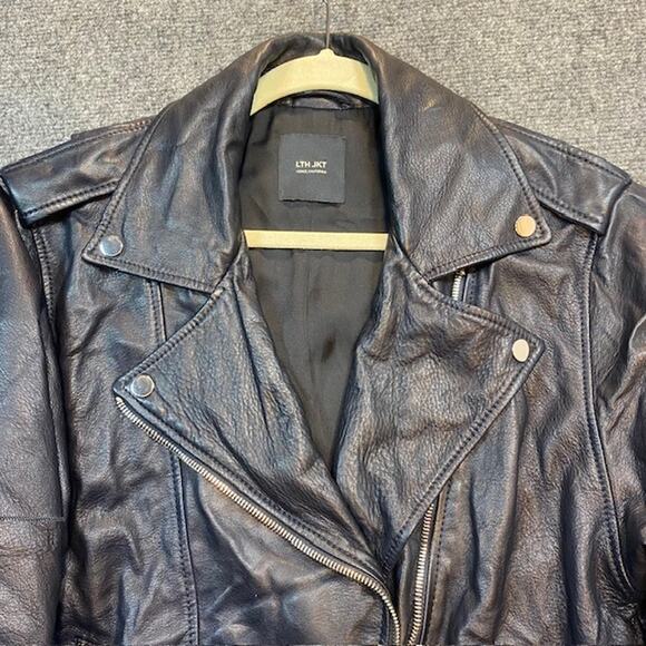 LTH JKT Black Leather Moto Biker Jacket Belted Soft Womens Medium Cropped Punk - Picture 2 of 12
